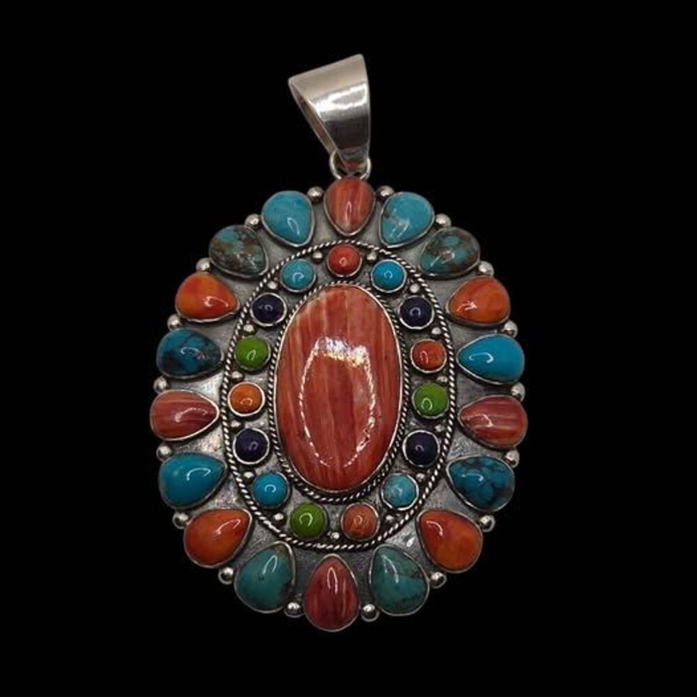 Sterling Silver Spiny Oyster & Turquoise Multi-Stone Pendant